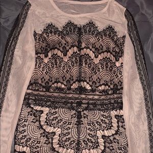 Tan & Black Sheer Lace Dress